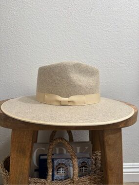 Lack of Color Wide Brim Beige Wool Felt Hat with Ribbon